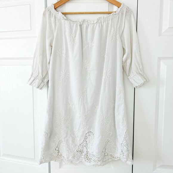 Abercrombie & Fitch White Off-Shoulder Eyelet Embroidered Dress Size Small EUC - Picture 4 of 6